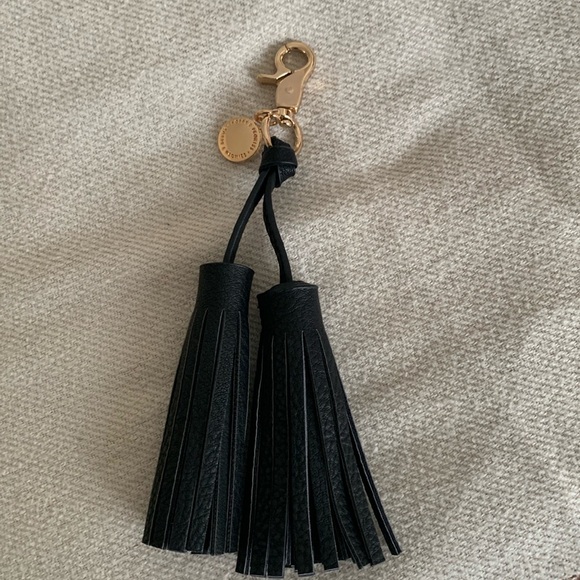 Poppy & Peonies Bag Charm Double Tassel Black Gold Tone - Picture 1 of 4